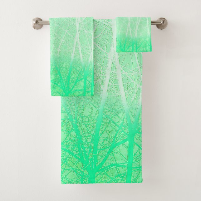 Frosty Misty Branches Mint Green Badhandtuch Set (Insitu)