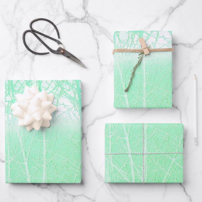 Frosty Misty Branches Mint Green Geschenkpapier Set (Vorderseite)