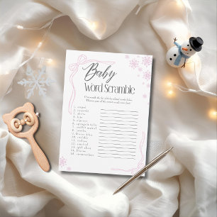 Frosty pink Bow Baby Word Scramble Game Einladung