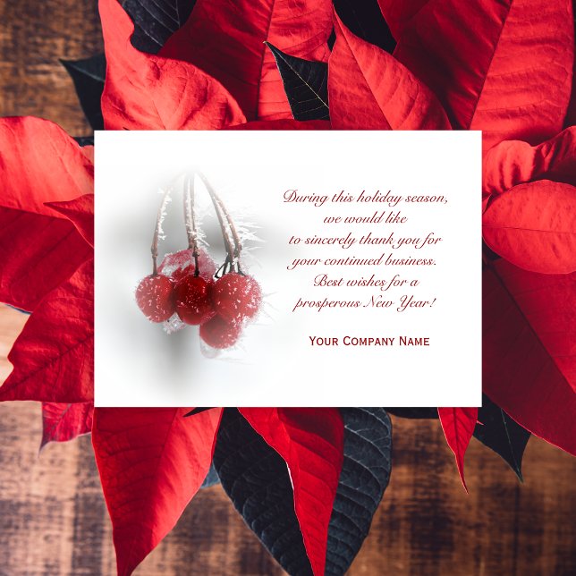 Frosty Red Berries Business Christmas Holiday Card Einladung (Von Creator hochgeladen)