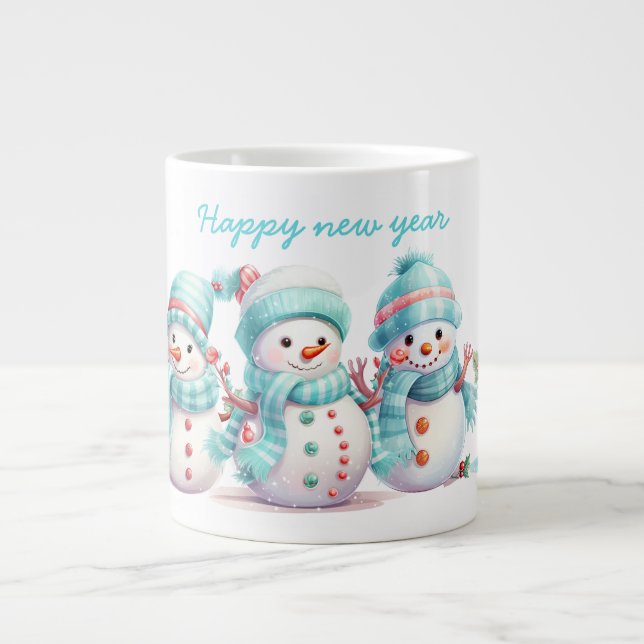 Frosty Sky Blue Snowmen Jumbo-Tasse (Vorderseite)