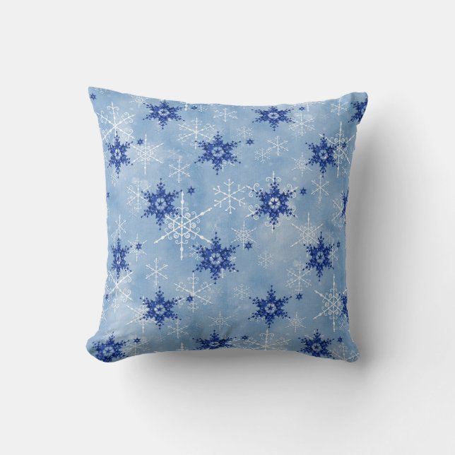 Frosty Snowflakes Winter Weihnachten Navy White Kissen (Vorderseite)