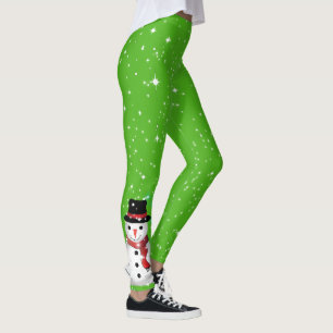 Frosty Snowman mit Hut und Scarf auf Bright Green Leggings