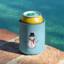 Frosty Snowman mit Hut und Scarf auf Light Blue Dosenkühler