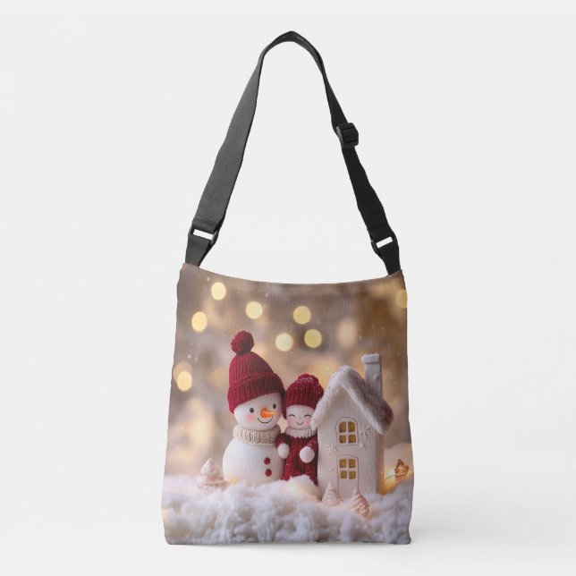 Frosty Snowman Siblings Winter Joy Tragetaschen Mit Langen Trägern (Vorderseite)