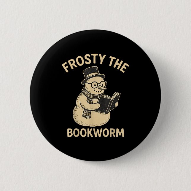 Frosty The Bookworm Snowman Reading  Button (Vorderseite)