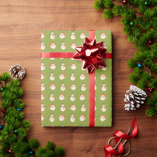 Frosty The Snowman and Santa Claus on Olive Green Geschenkpapier (Feiertagsgeschenk)