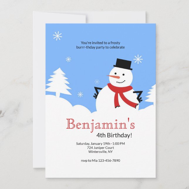 Frosty the Snowman Birthday Party Einladungen (Vorderseite)