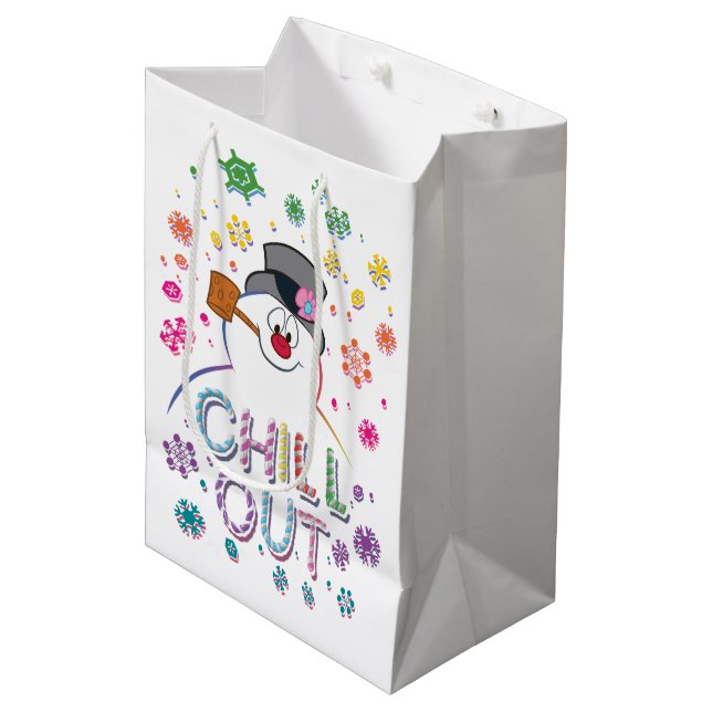Frosty the Snowman™ | "Chill Out" Regenbogenfarben Mittlere Geschenktüte (Vorderseite Schrägansicht)