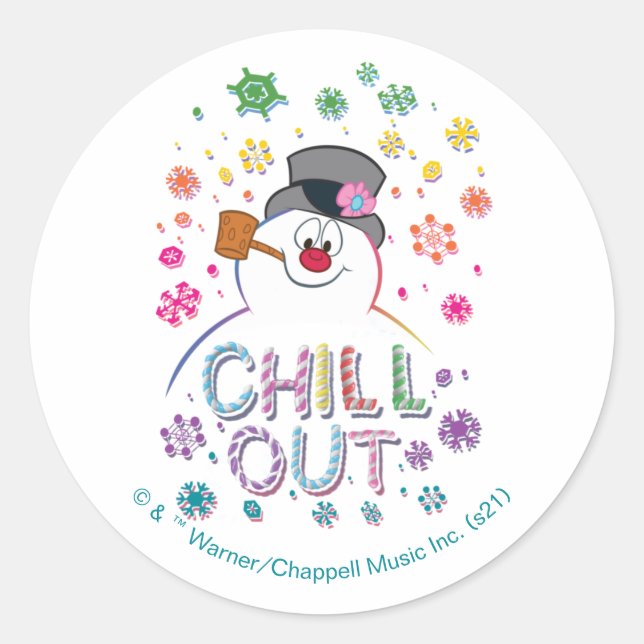 Frosty the Snowman™ | "Chill Out" Regenbogenfarben Runder Aufkleber (Vorderseite)