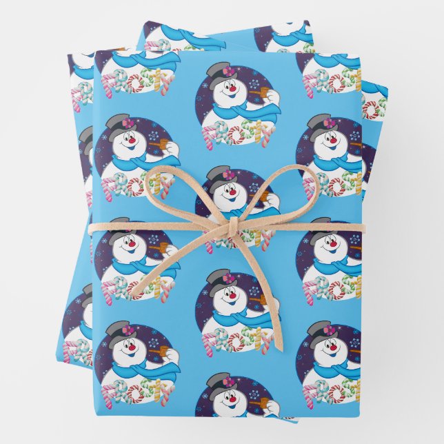 Frosty the Snowman™ | Farbige Candy Cane Name Geschenkpapier Set (Beispiel)