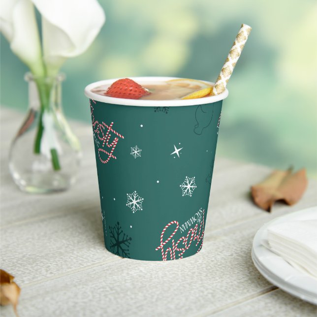 Frosty the Snowman Green Snowflake Pattern Pappbecher (In Situ)