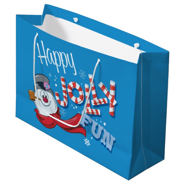 Frosty the Snowman™ | Happy Jolly Fun Große Geschenktüte (Vorderseite Schrägansicht)