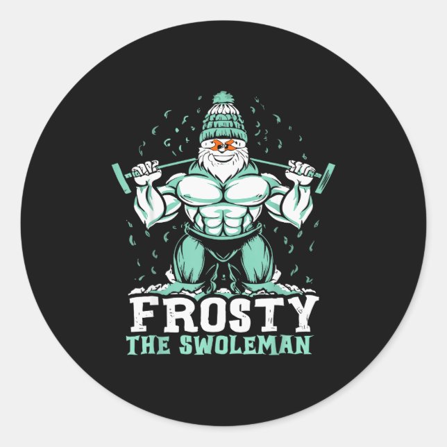Frosty The Swoleman Funny Buff Swole Snowman Gym M Runder Aufkleber (Vorderseite)