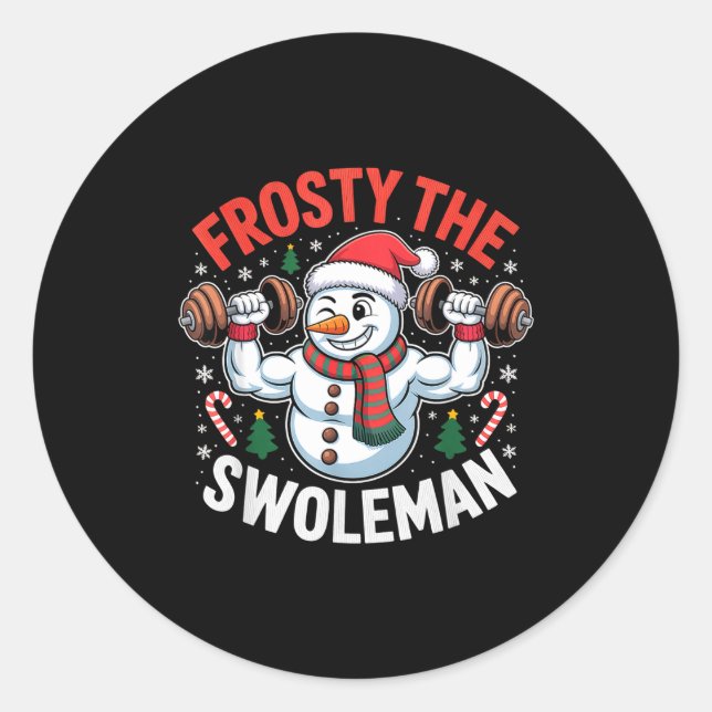 Frosty The Swoleman Funny Gym Swole Bro Snowman  Runder Aufkleber (Vorderseite)