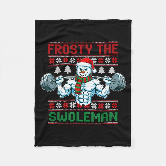 Frosty The Swoleman Ugly Christmas Sweater Funny S Fleecedecke (Vorderseite)
