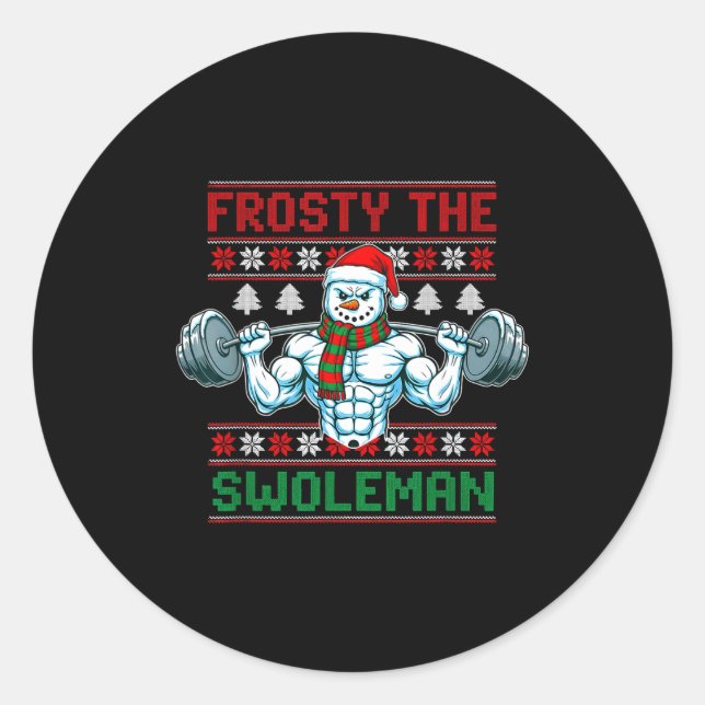 Frosty The Swoleman Ugly Christmas Sweater Funny S Runder Aufkleber (Vorderseite)