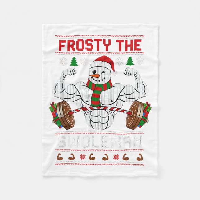 Frosty The Swoleman Ugly Christmas Sweater Funny X Fleecedecke (Vorderseite)