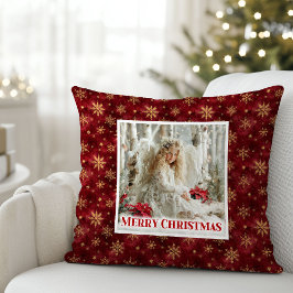 Frosty Victorian Angel Red and Gold Gift Pillow Kissen