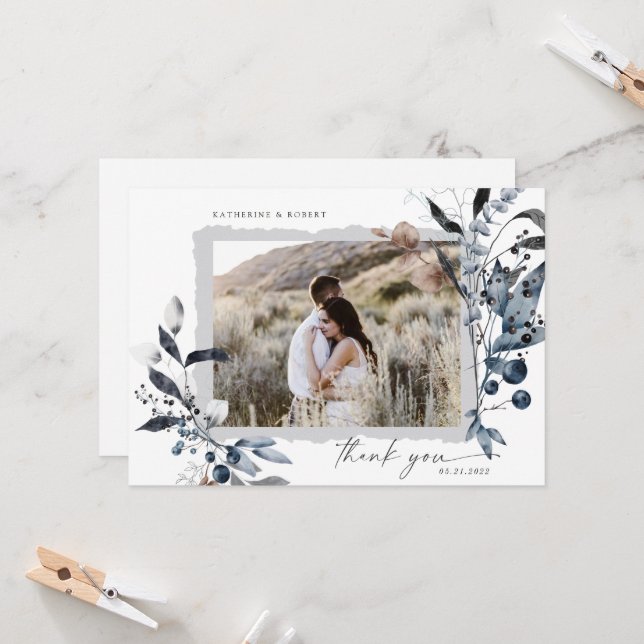 Frosty Winter floral Vielen Dank für Ihre Hochzeit (Vorderseite/Rückseite Beispiel)