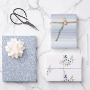 Frosty Winter Foliage Botanischer Urlaub Dusty Blu Geschenkpapier Set
