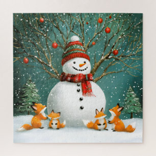 Frosty Winter Whimsical Snowman Fox Wonderland