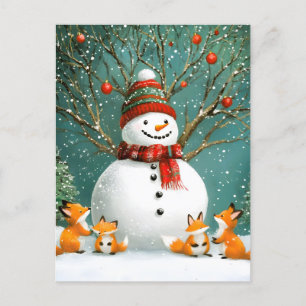 Frosty Winter Whimsical Snowman Fox Wonderland Ankündigungspostkarte
