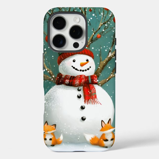 Frosty Winter Whimsical Snowman Fox Wonderland iPhone 16 Pro Hülle (Rückseite)