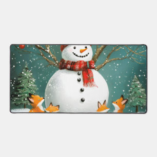 Frosty Winter Whimsical Snowman Fox Wonderland Schreibtischunterlage