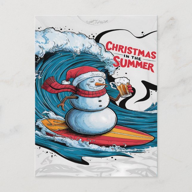 Frostys Christmas Surfin Brew Postkarte (Vorderseite)