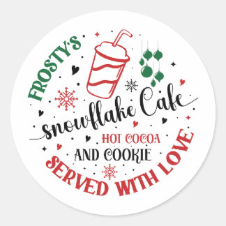 Frosty's Snowflake Cafe Hot Cocoa and Co Runder Aufkleber