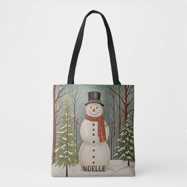 Frosty's Snowy Scene Personalisierte Weihnachten Tasche (Vorderseite)