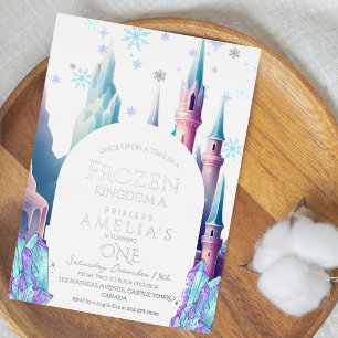 Frozen 1. Geburtstag Cartoon-Schloss Folieneinladung