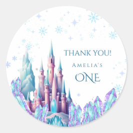 Frozen 1st Birthday Cartoon Castle First Birthday  Runder Aufkleber