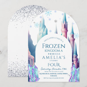 Frozen 4. Geburtstag Cartoon-Schloss Einladung