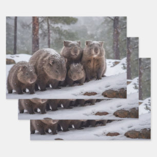Frozen Burrow: Australian Wombat Family Geschenkpapier Set