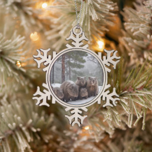 Frozen Burrow: Australian Wombat Family Schneeflocken Zinn-Ornament