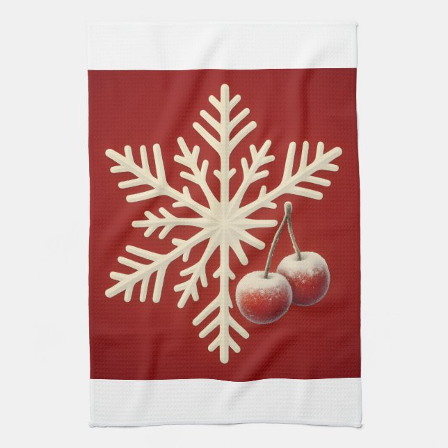 Frozen Cherry Snowflake – Winter Magic Design Geschirrtuch (Vertikal)