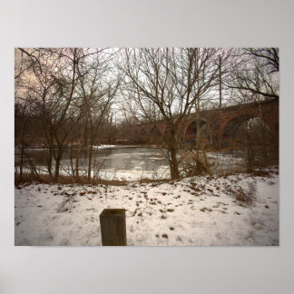 Frozen Creek with Bridge Poster