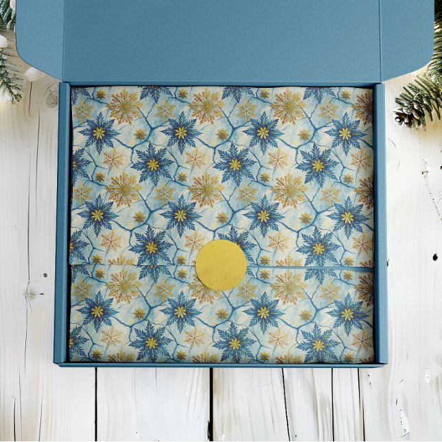 Frozen Elegance Blue and Gold Snowflake Seidenpapier (Von Creator hochgeladen)
