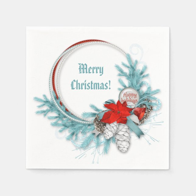 Frozen Ice Blue Christmas Branch Red Poinsettia Serviette (Vorderseite)