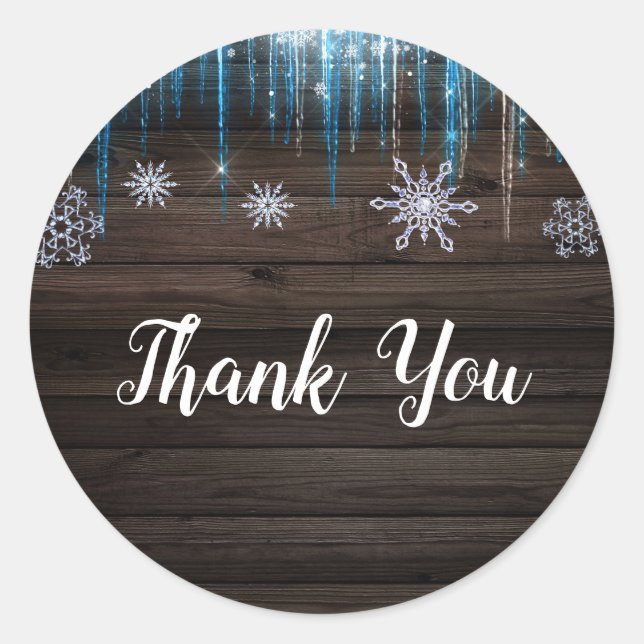 Frozen Icicles Winter Wonderland Wood Gastgeschenk Runder Aufkleber (Vorderseite)