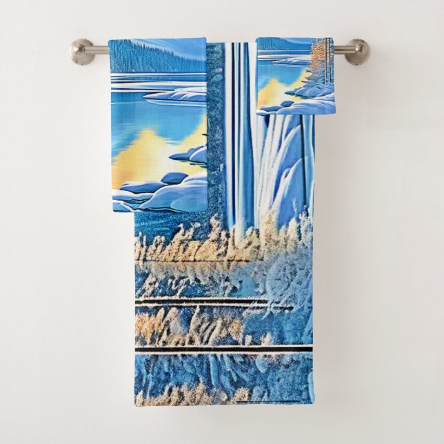 Frozen Lake Sunset Art Badhandtuch Set (Insitu)