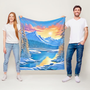 Frozen Lake Sunset Art Fleecedecke