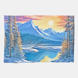 Frozen Lake Sunset Art Geschirrtuch