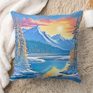 Frozen Lake Sunset Art Kissen