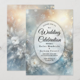 Frozen Petals in a Golden Winter Mist Wedding Einladung