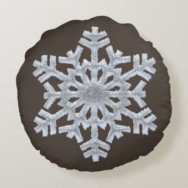 Frozen Snowflake Rich Brown Nature Weihnachten Rundes Kissen (Rückseite)