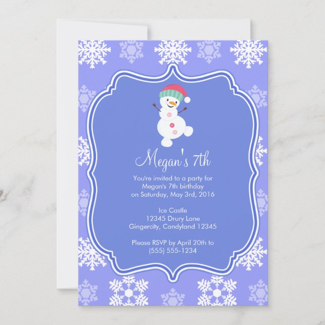 Frozen Snowflake Winter Snowman Geburtstag Einladung (Vorderseite)