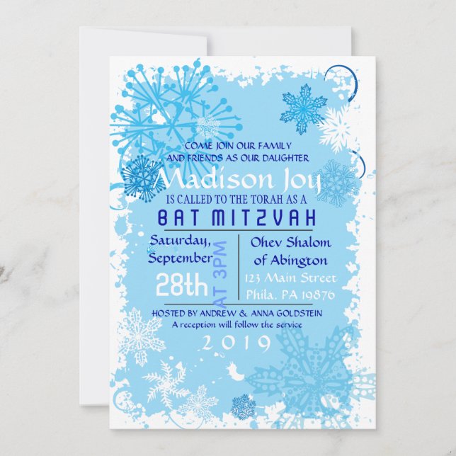 FROZEN SNOWFLAKES Bar Bat mitzvah Invitation (Devant)